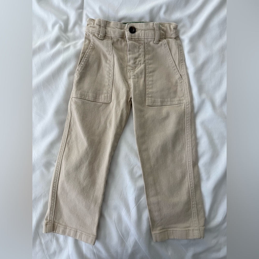 Boden khaki beige tan straight leg pants green stitching size 3Y